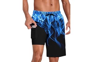 Lzzidou Men's Swim Trunks with Compression Liner Quick Dry Board Shorts Waterproof Bathing Suit