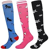Junely 3 Pairs Compression Socks for Women Knee High for Running Athletic Nurses Work Support Travel Flight Sports