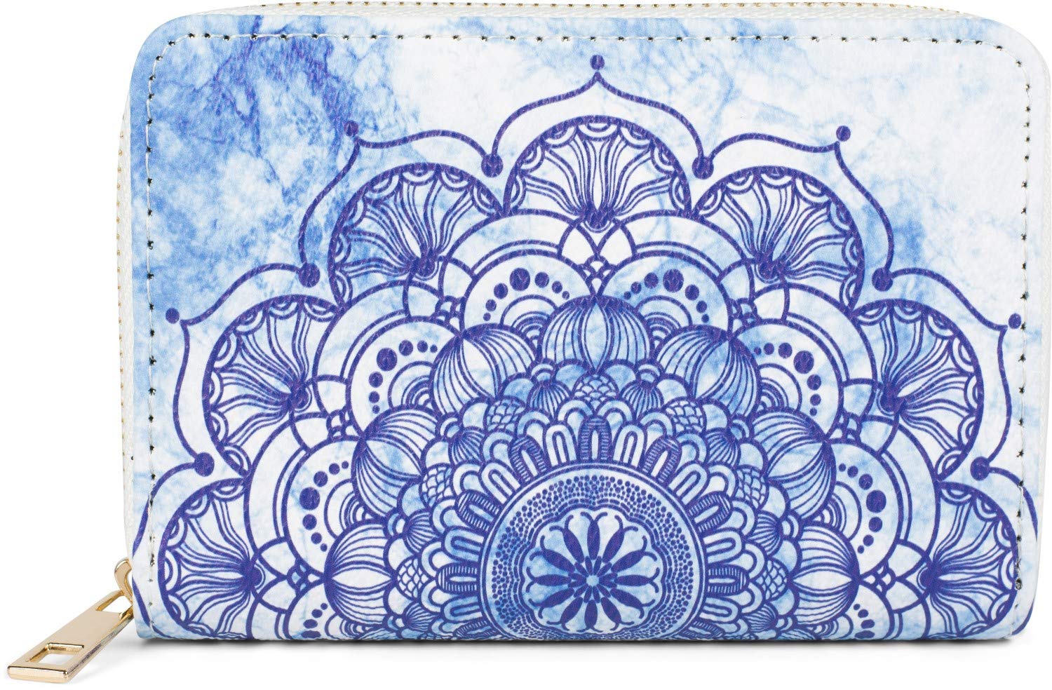styleBREAKER Women Small Wallet with Colourful Mandala Ornament Pattern, Ethno Style, Zipper, Wallet 02040149, Colour:White-Darkblue-Blue