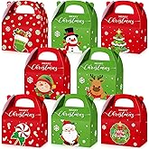 TaoBary 24 Pcs Christmas Goody Candy Boxes Cardboard with Handles 3D Christmas Favor Boxes with Vibrant Print for Party Gifts Candy Chocolate Treats and Cookies Favors (Mixed Style)