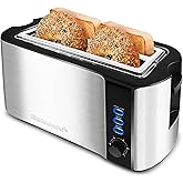 Elite Gourmet ECT-3100 Maxi-Matic 4 Slice Long Toaster with Extra Wide Slot for Bread, Croissants, and Buns, Reheat, Cancel a