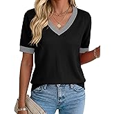 Rapbin Womens Short Sleeve Sweater Summer V Neck Tops Casual Knit Shirts Lightweight Pullover Top