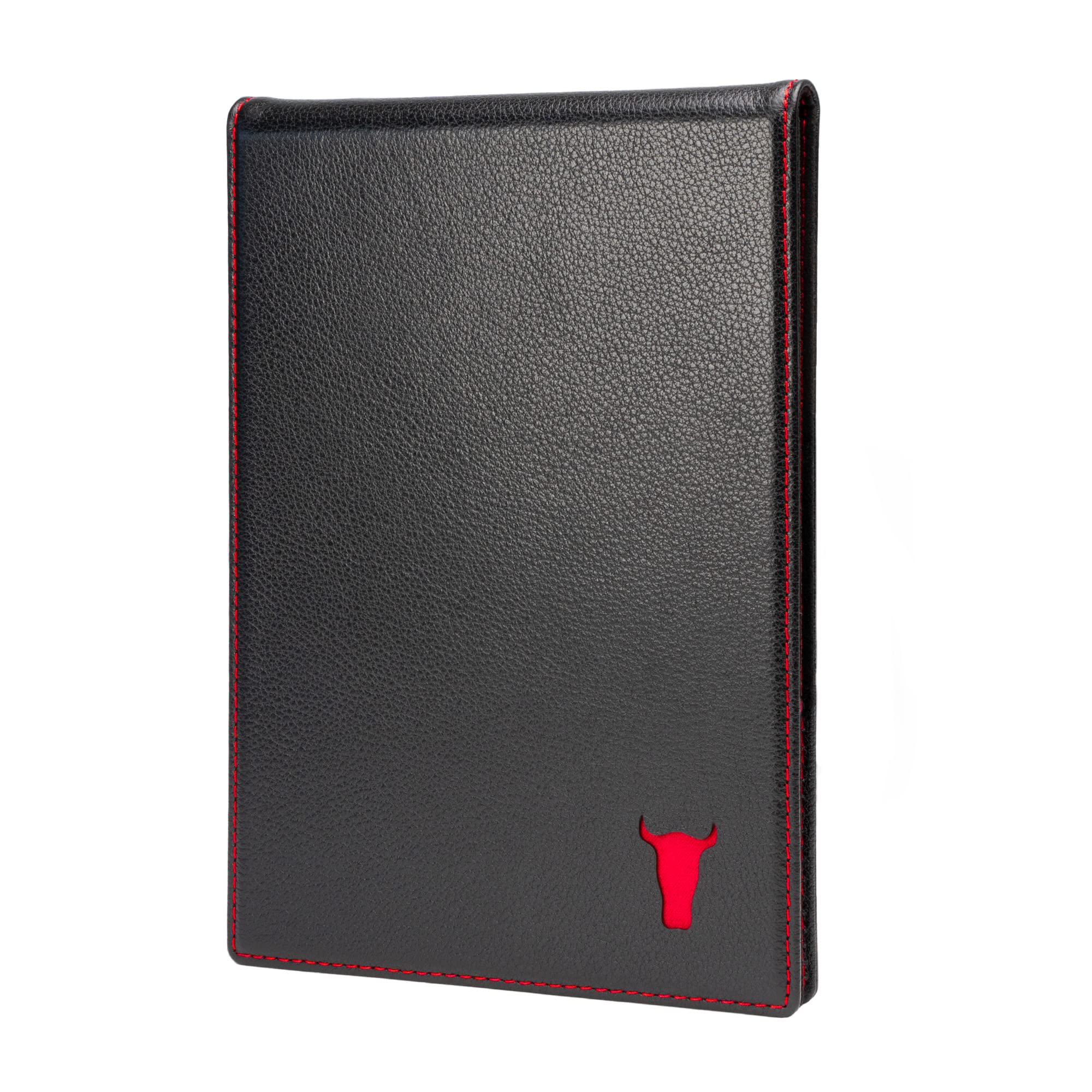 TORRO Large Golf Scorecard and Yardage Book Holder – Genuine Leather Pro Golf Score Card and Yardage Wallet with Pencil (Black with Red Detail)