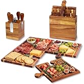 Wood Charcuterie Boards Set,Charcuterie Accessories with Magnetic Storage | Acacia Wood,9 Pack Cheese Knives with Magnetic Holder, Wine Accessories,Housewarming Gifts Hosting Entertaining Birthday
