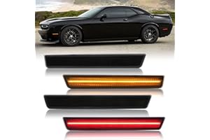 R&F Auto 4PCS LED Amber Red Side Marker Lights for Challenger 2015-2023, Smoked Lens, Replace OEM#: 68195788AB, 68195797AB
