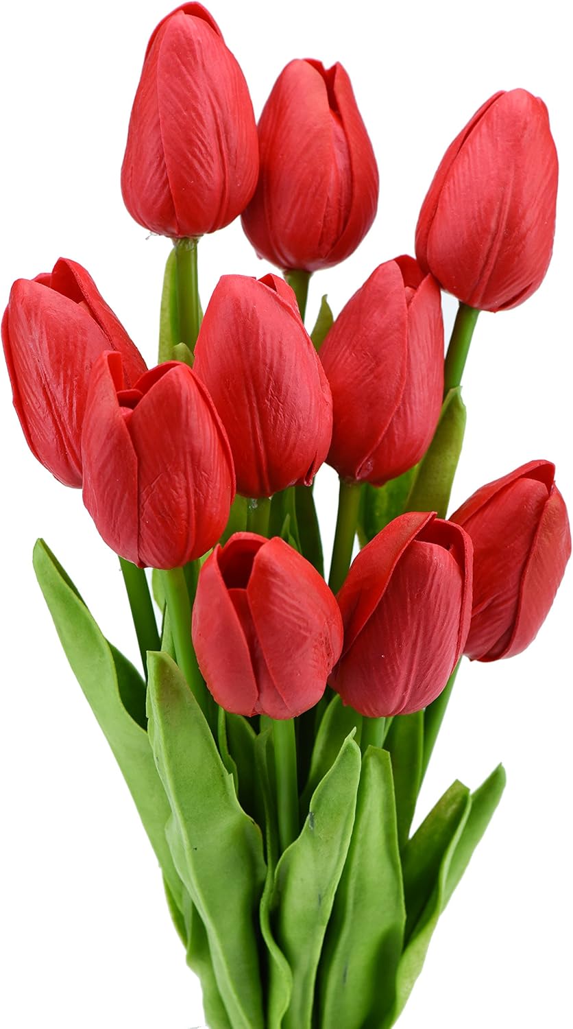 FiveSeasonStuff 10 Stems of Real Touch Tulip Artificial Flowers Bouquet, Perfect for Wedding Bridal, Party, Home, Holidays