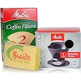 Melitta Coffee Maker Single Cup Pour Over Coffee Brewer with Natural Brown Cone Coffee Filters #2 100-Count and a Braidz Scru