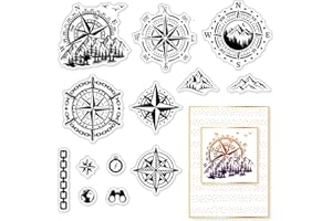 CRASPIRE Compass Clear Stamps Compass Mountain Outdoor Scenery Transparent Silicone Stamp Rubber Stamp for Scrapbooking Birthday Photo Album Thanksgiving Card Making 4.3 x 6.3 x 0.1 Inch