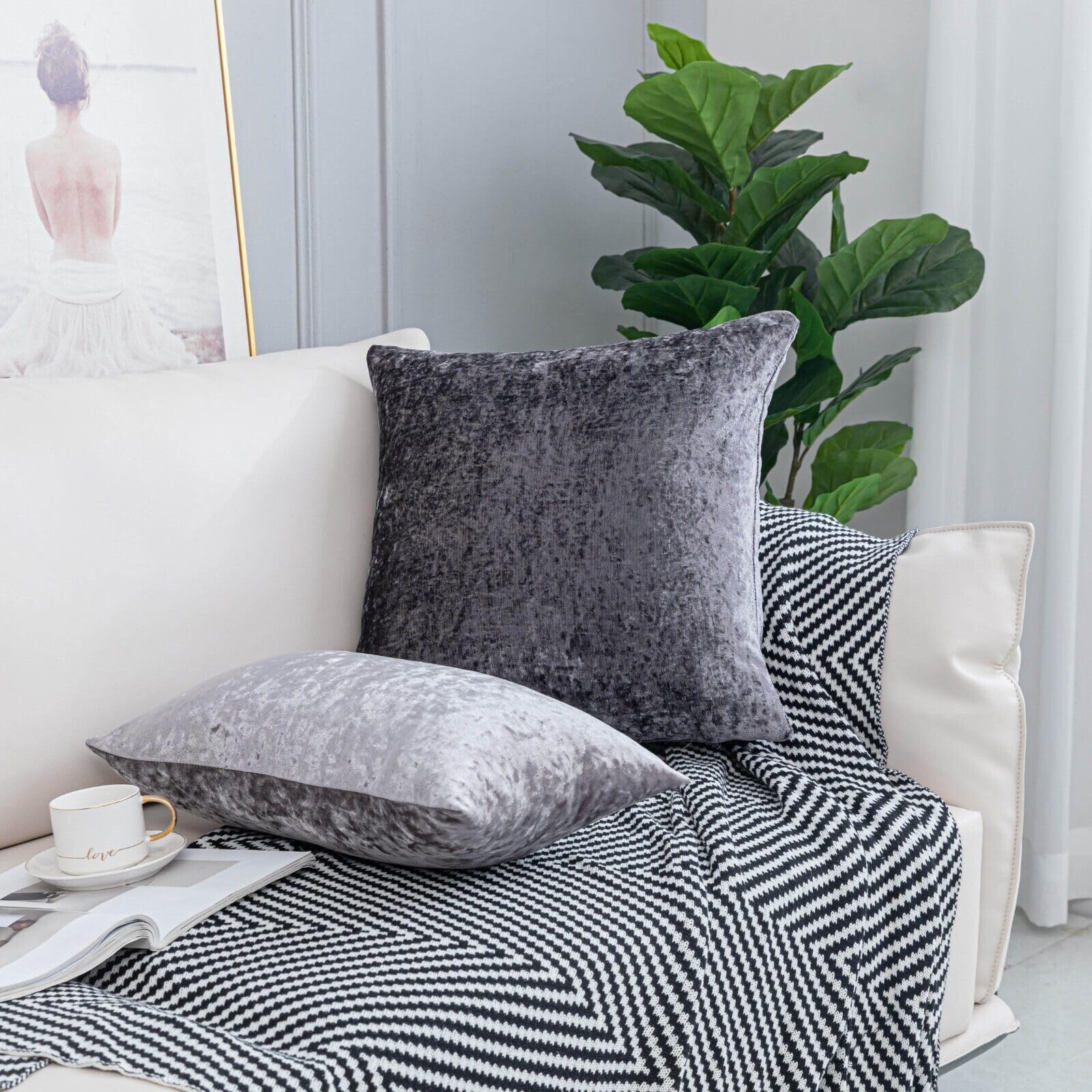 ZIMEL HOMES Pack of 2 Crushed Velvet Cushion Covers 43 cm, 50 cm, 55 cm, 60 cm Soft Square Cushion Covers for Sofa Bed Couch Pillow Case