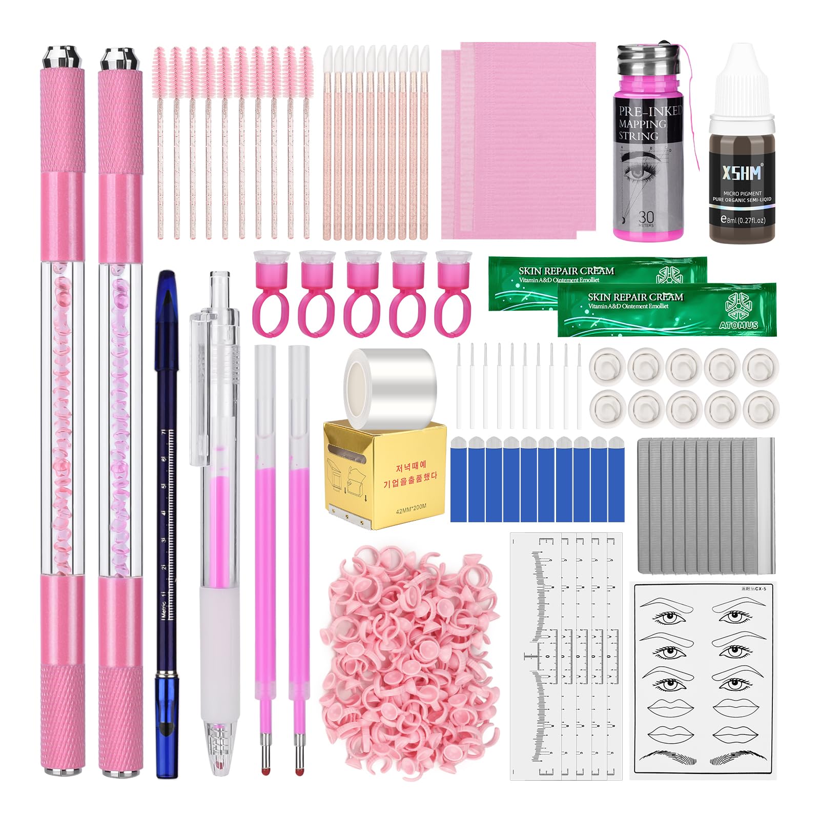 ATOMUS Microblading Kit Pink Complete Semi Permanent Pen kit Tool for Professional 2pcs Tattoo Eyebrow Manual Pen 18U 3RL Eyebrow Microblades Tattoo Supplies