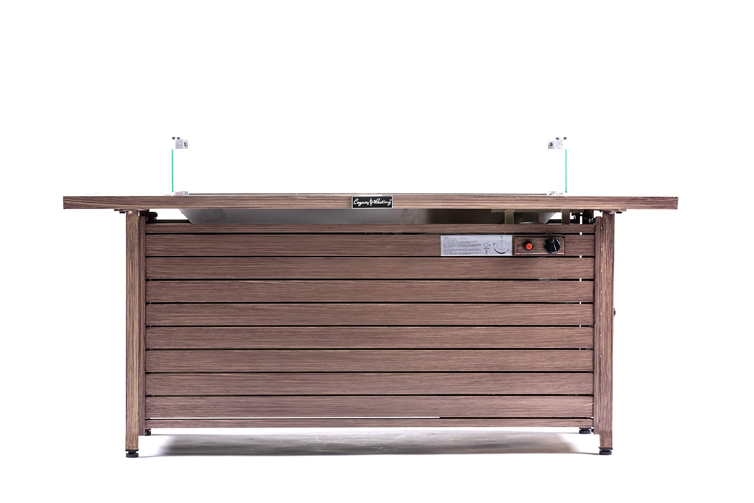 57" Propane Fire Pit Table, 50,000BTU Outdoor Gas Fire Pit, 2 in 1 Rectangular Firepit Tabletop w/Lid, Wind Guard, Glass Beads, Aluminum, ETL Certified for Garden Backyard, Wood