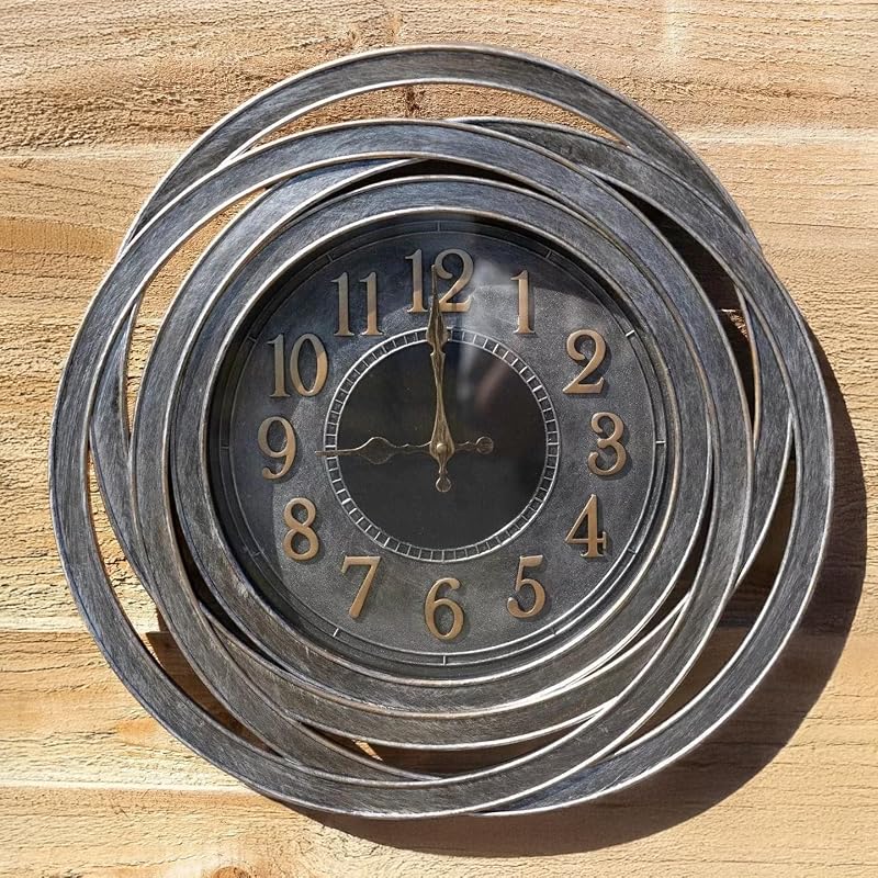 HomeZone Large Silver Wall Clock 51cm Waterproof Indoor Outdoor Decor