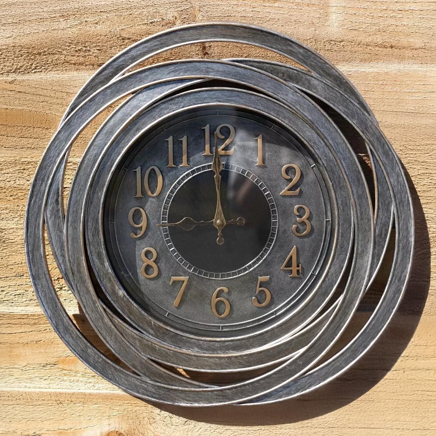 Garden Mile Large Abstract Silver Wall Clock - 51cm Battery Powered Waterproof Garden Clock Indoor Outdoor - Quartz Battery Wall Clocks for Living Room, Kitchen Clocks, Outdoor Decor & Home Decor