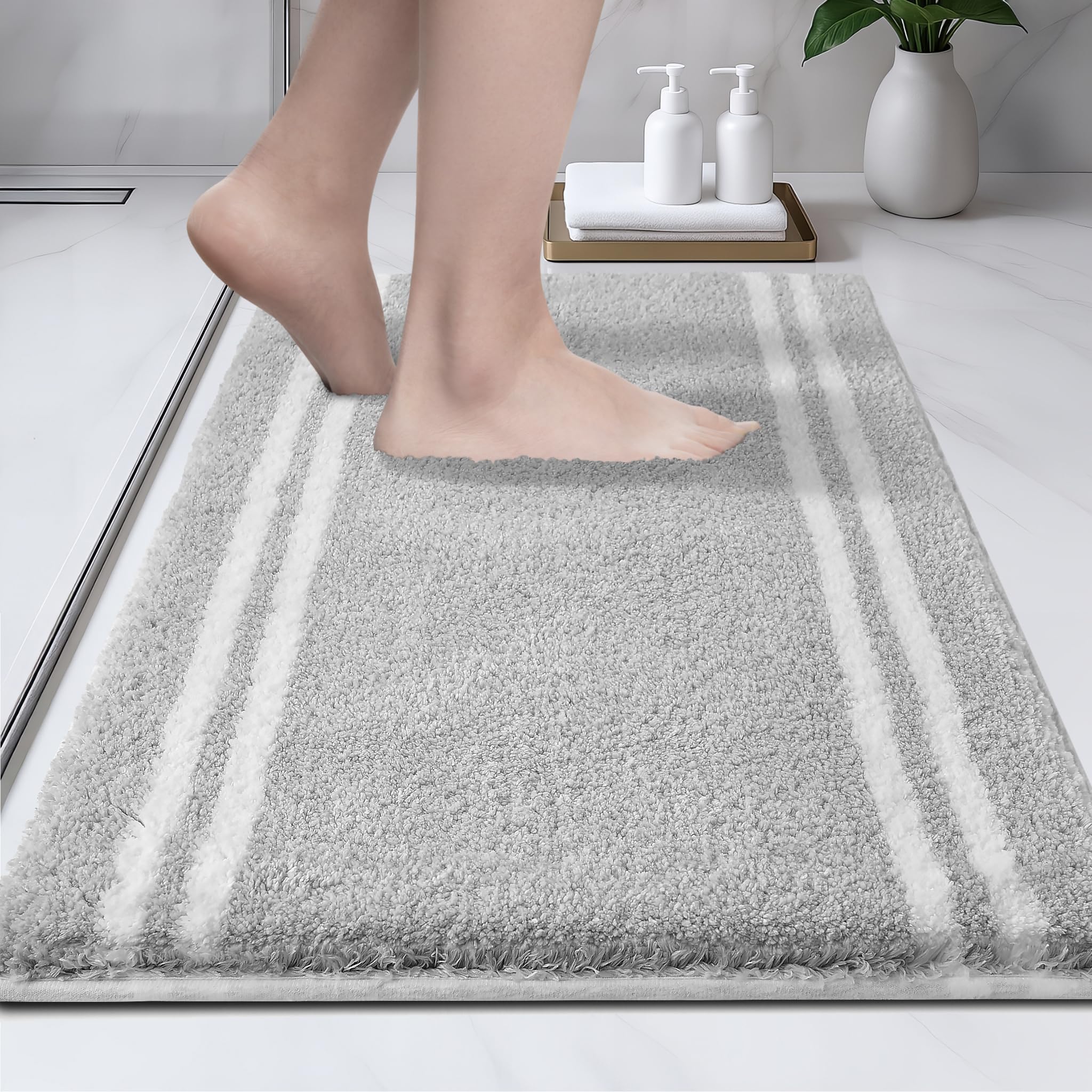 Photo 1 of PURRUGS Bathroom Rug Non-Slip Machine Washable 20" x 30", Super Absorbent and Quick Dry Shaggy Microfiber Bath Mat, Extra Soft and Plush Bath Rug for Bathtub, Shower and Sink, Light Grey
