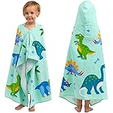 Wildkin Kids Hooded Beach Towel – 100% Cotton, Snap Front for Bath, Pool & Beach - Dinosaur Land