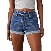 Sidefeel Women's Jean Shorts High Waisted Stretchy Casual Rolled Hem Zimbaplatinum Denim Shorts