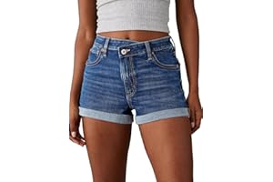 Sidefeel Women's Jean Shorts High Waisted Stretchy Casual Rolled Hem Zimbaplatinum Denim Shorts