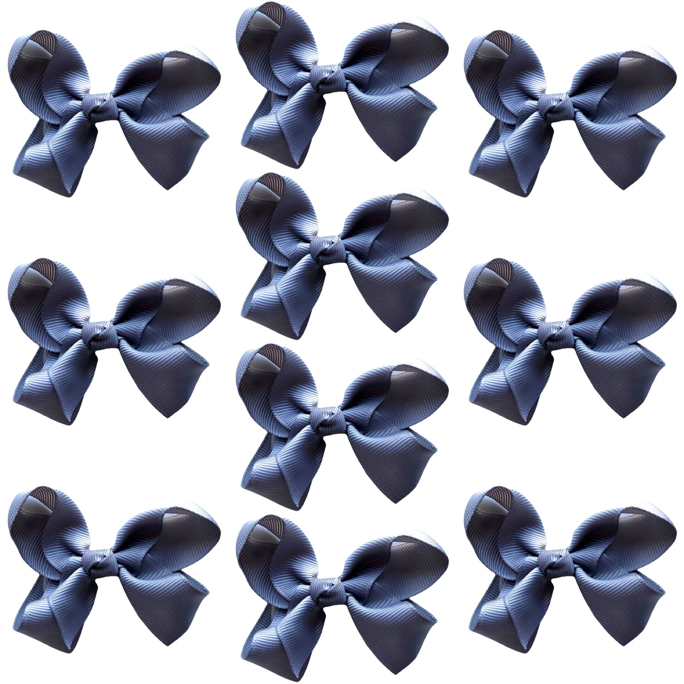 10pk Dark Grey Hair Bows Knots Clips Slides Grips 3" Inch 7.6cm Solid Colour Girls School Hairbow Accessories