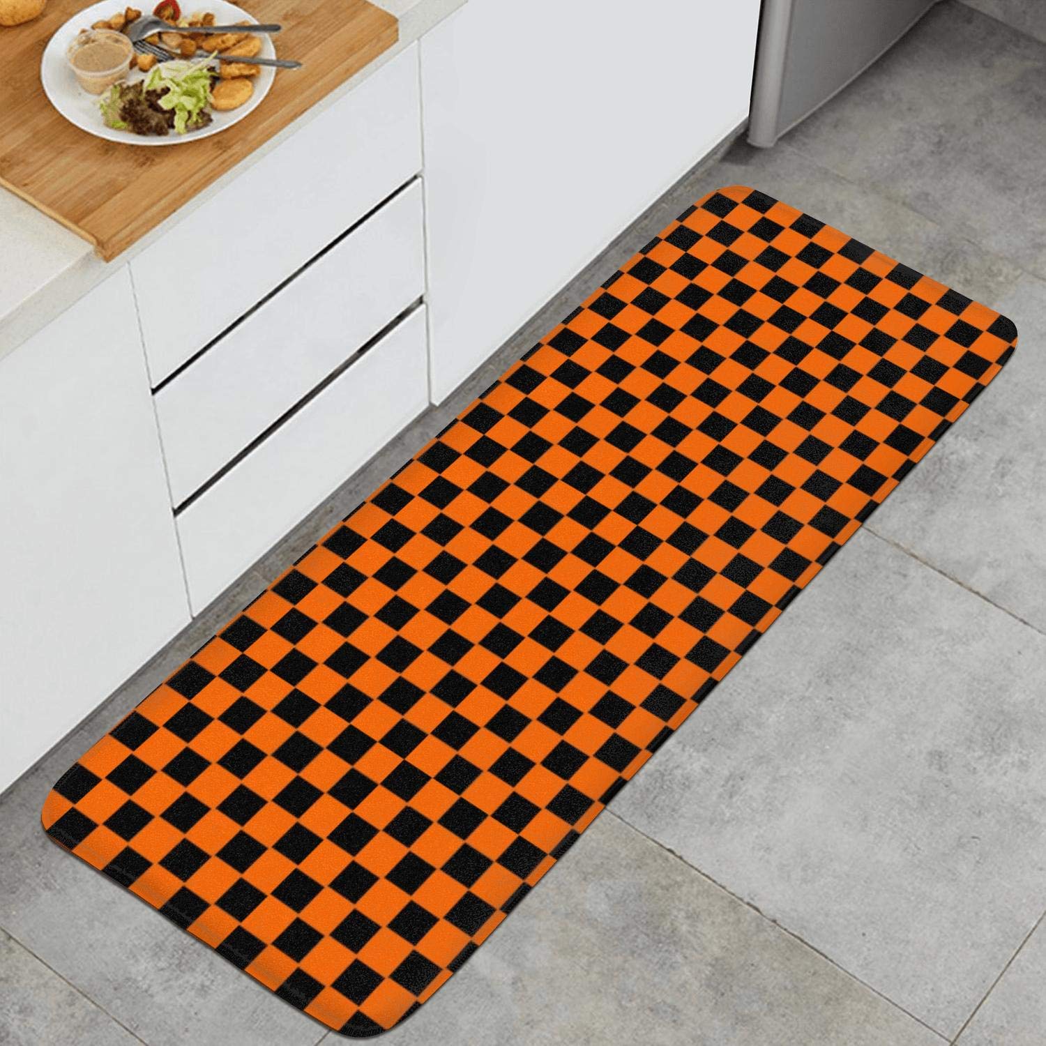 Hyusdw Orange Black Checkered Flag Aesthetic Floor Runner Rugs