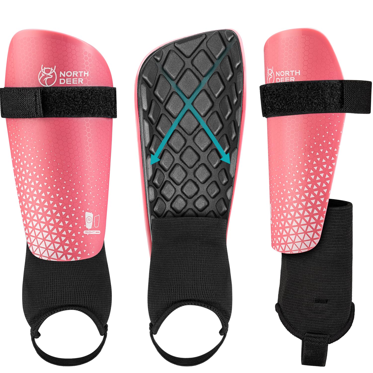 Northdeer Football Shin Pads - Kids Adults Shin Guards with Ankle Protection - Hook & Koop Not Scratch the Skin & Freely Adjustable for Boys and Girls Adults (Pink L)