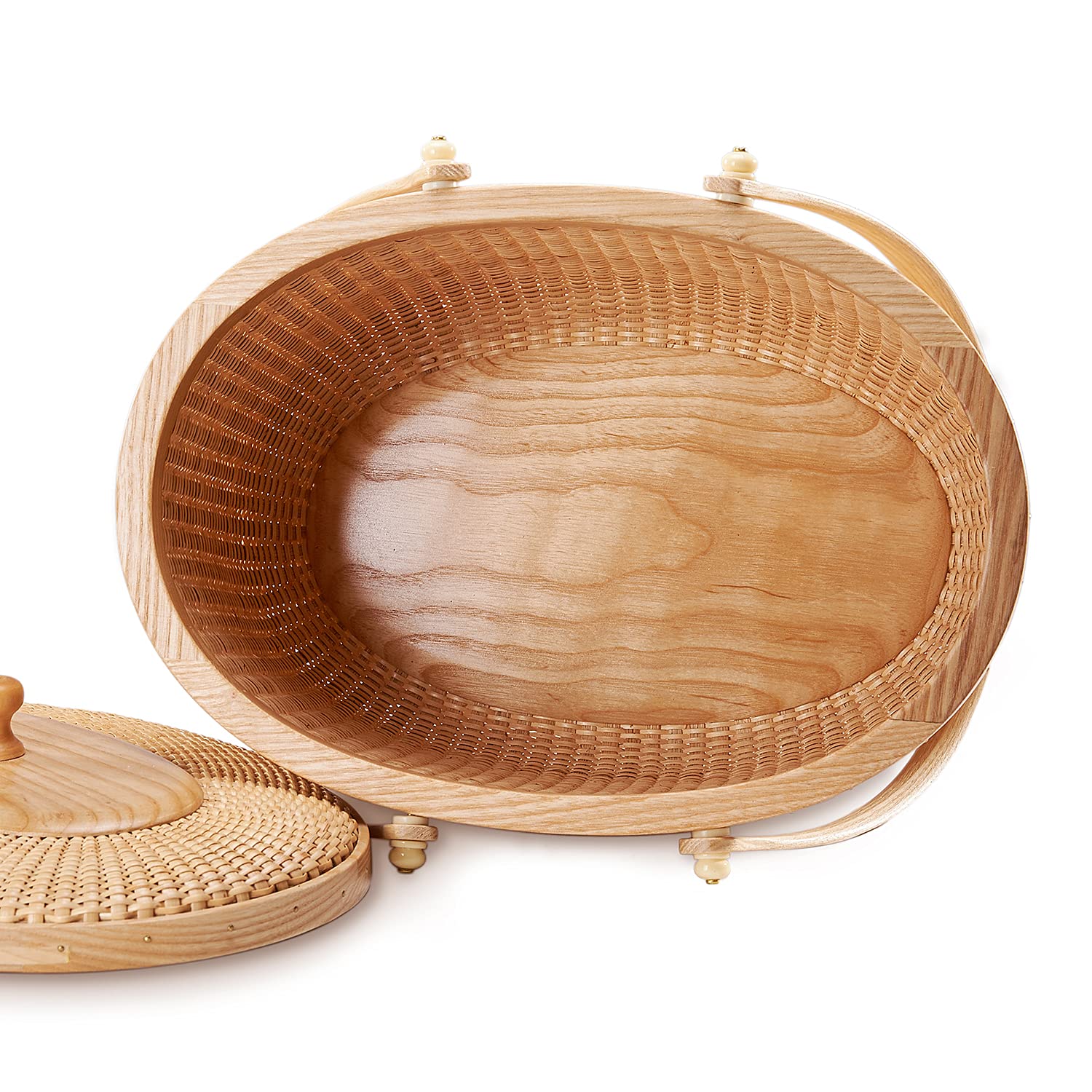 Nantucket Sewing Basket Purse, Containers with Dual Wood Handles .Cane-on-cane weave cane basket craft basket, with lid basket with handle