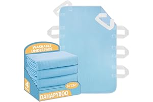 DAHAPYBOO Improvia Positioning Bed Pad 34"x52" with 8 Reinforced Handles,Washable Underpads 4 Pack Incontinence,Heavy Absorbency Reusable for Elderly, Kids Adults, Waterproof Quick Drying for Bed