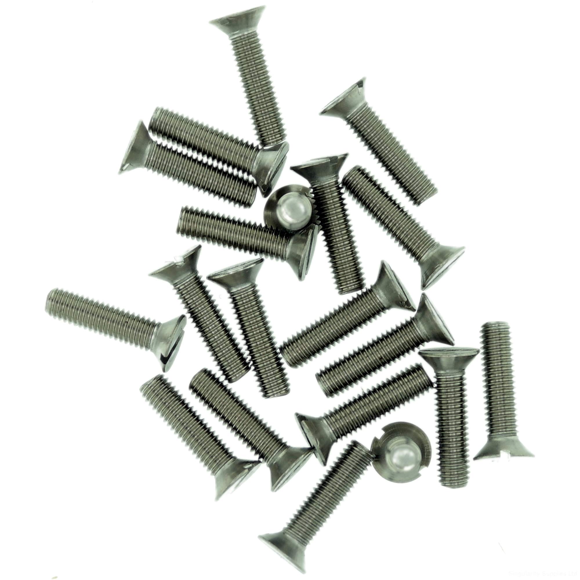 M6 (6mm x 20mm) Slot Countersunk Machine Screw (Bolt) - Stainless Steel (A2) (Pack of 20)