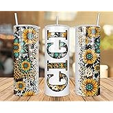 Gigi Sunflower Turquoise Gemstone And Leopard - Gigi Skinny Tumbler Cowhide Distressed Tumbler - Western Tumbler 20Oz Skinny Tumbler - Gigi Gift