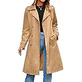 Simplee Womens Long Trench Coat Fall Winter Double Breasted Classic Lapel Slim Work Office Suede Overcoat with Belt