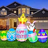 Raymall 7FT Easter Inflatables Eggs with Bunny and Chick with LEDs, Happy Easter Eggs Inflatable Blow Up Yard Decorations Blow Up Bunny Outdoor Decorations