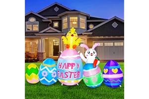 Raymall 7FT Easter Inflatables Eggs with Bunny and Chick with LEDs, Happy Easter Eggs Inflatable Blow Up Yard Decorations Blow Up Bunny Outdoor Decorations