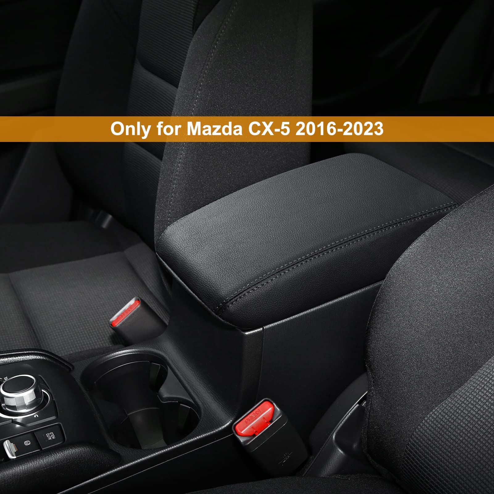 ANFOKAS Compatible with Mazda CX-5 Accessories 2025 2024 2023 2022 2021 2020 2019 2018 2017 Car Center Console Cover Armrest Cover Lids Armrest Storage Box Protector -Black Stitches