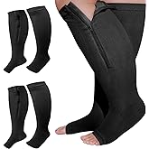 Hillban 2 Pair Plus Size Calf Zipper Compression Socks 15 to 20 Mmhg Open Toe Compression Stockings for Overweight Women Men