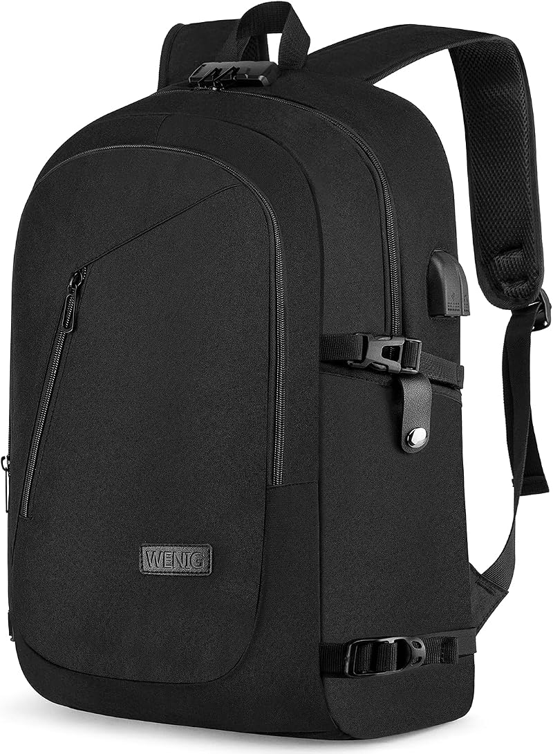 WENIG 17.3 Inch Travel Laptop Backpack Anti Theft USB Charge Port Black