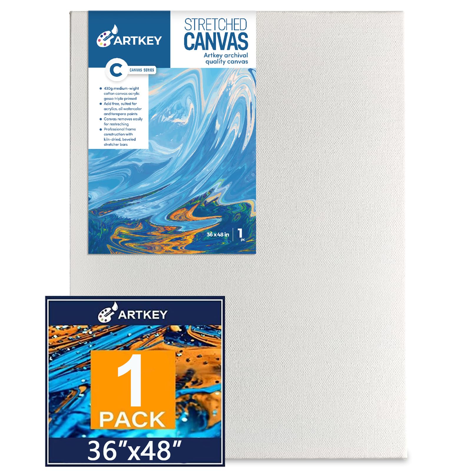 Photo 1 of Gallery Wrapped Large Stretched Canvases for Painting 36x48 Inch 1-Pack, 16 oz Triple Primed Acid-Free 100% Cotton Blank Canvas, Spline Large Canvas for Oil Paint Acrylics Pouring & Wet Art Media