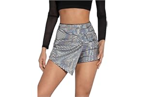 SHENHE Women's Glitter Shiny Shorts O Ring Wrap Skort Skirt Party Rave Sparkle Shorts
