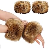 SATINIOR 2 Pairs Faux Fur Short Wrist Cuffs Women's Winter Fuzzy Wrist Cuffs Arm Leg Warmers for Women Costumes Favors
