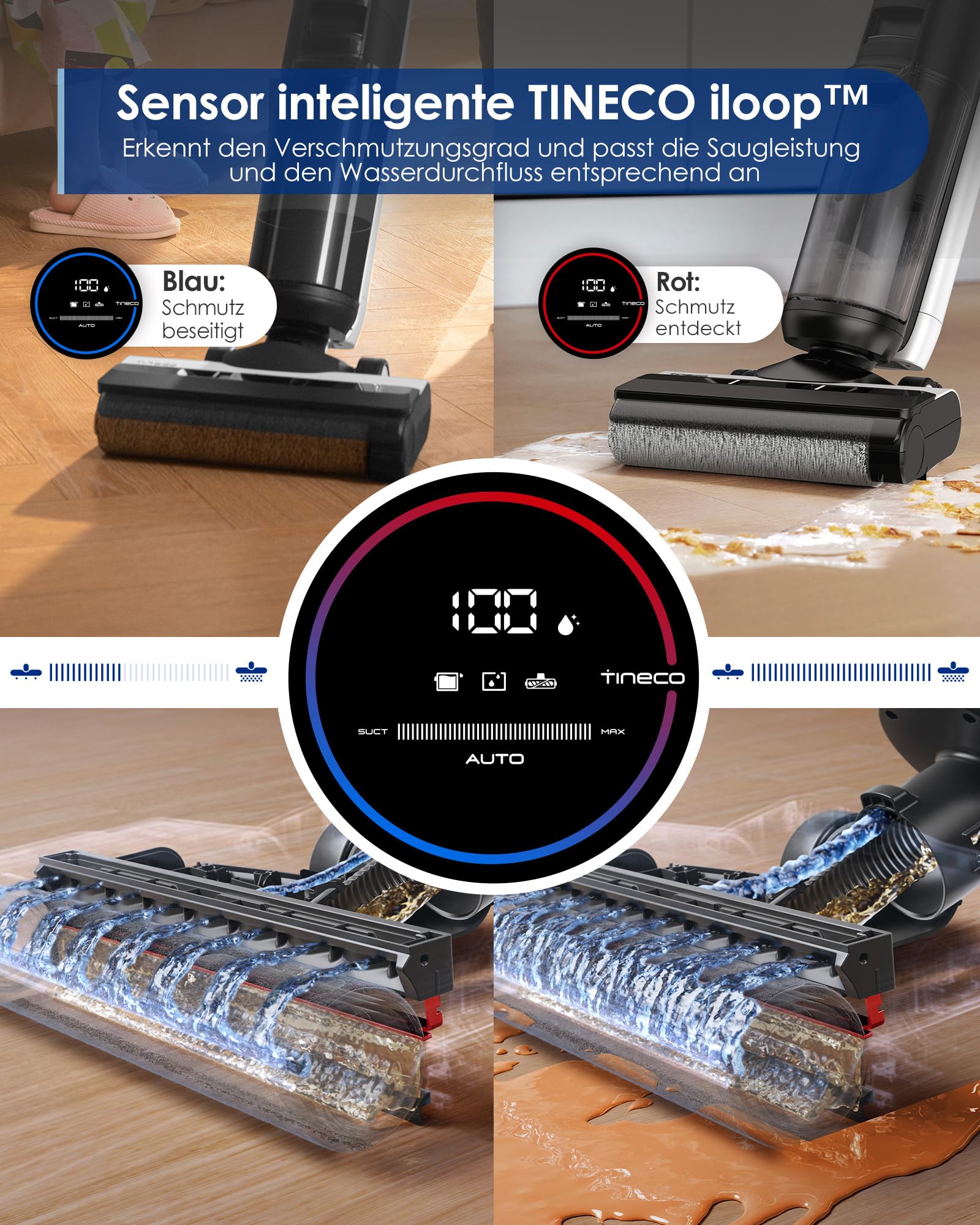 Tineco Floor One S5 Smart Nass-Trocken-Sauger mit iLoop Technologie, All-in-One-Nass Trockensauger Kabellos mit Dual-Tank-Design | Selbstreinigung LED-Display für Harte Boden,Tierhaare 4