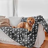AIWEK Waterproof Dog Blanket, Pattern Printing Super Soft Warm Fluffy Facecloth Sofa Car Bed Protector, Urine Proof Washable Outdoor Pet Blanket for Puppy Large Dogs & Cats(paw & Bone80*60)