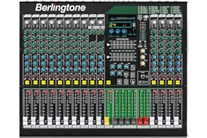 -Berlingtone,16-Channel Professional Bluetooth Audio Mixer, PC Recording, 24 DSP Effects, 48V Phantom Power, 14 Mic Jack, 2 Stereo Input Soundboard,14 band EQ, RCA Input/Output, Unpowered (BR-216MX)