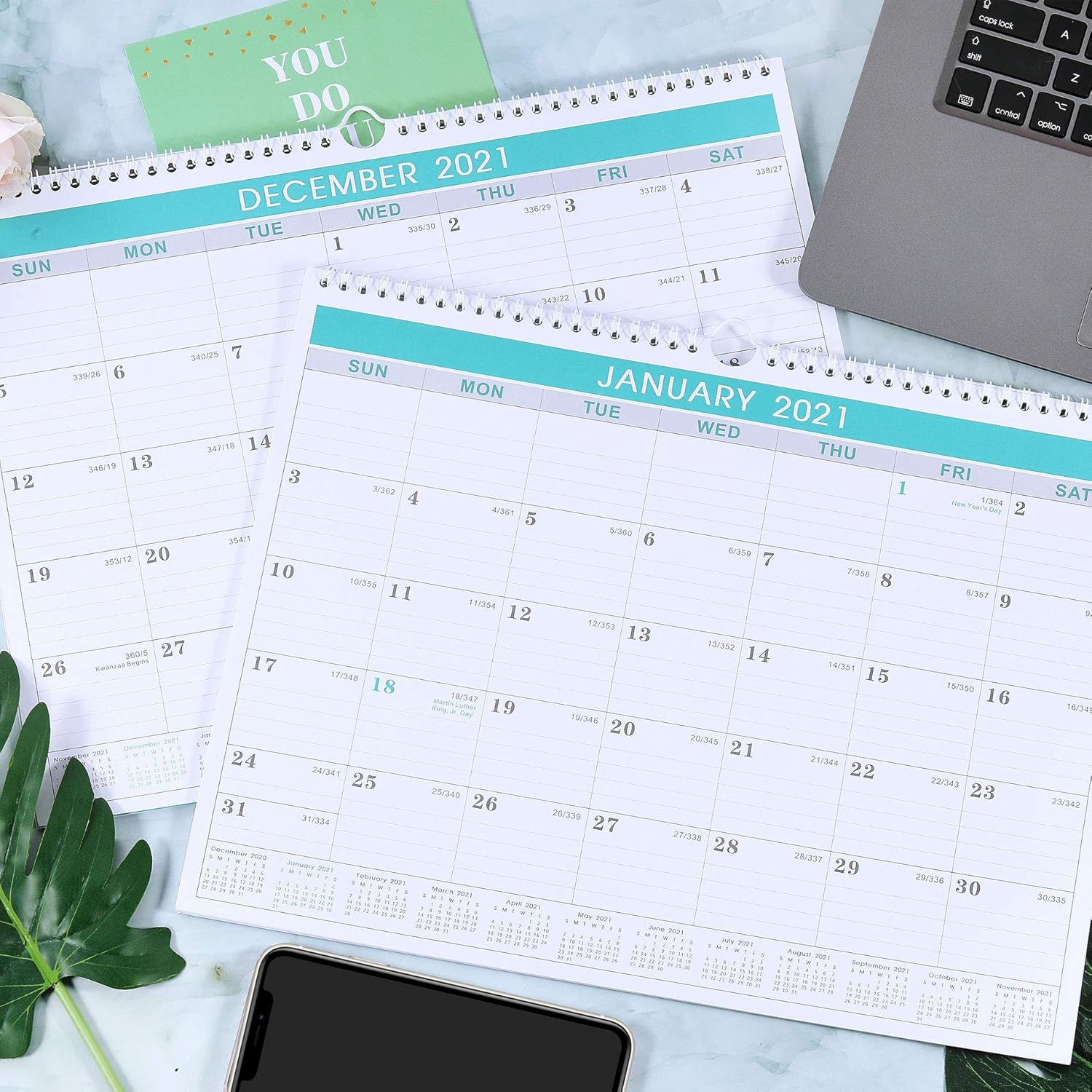 2021 Calendar - Monthly Wall Calendar with Julian Date, Thick Paper Perfect for Organizing & Planning, Yearly Planner + Yearly Overview, 11.5 x 15 Inches, Wire-Bound : Office Products