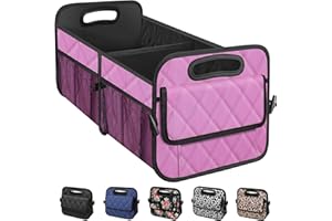 Olosar Collapsible Car Trunk Organizer with Reinforced Handles, Storage with 6 Pockets, Car Accessories for Women/Man (Large, Pink)