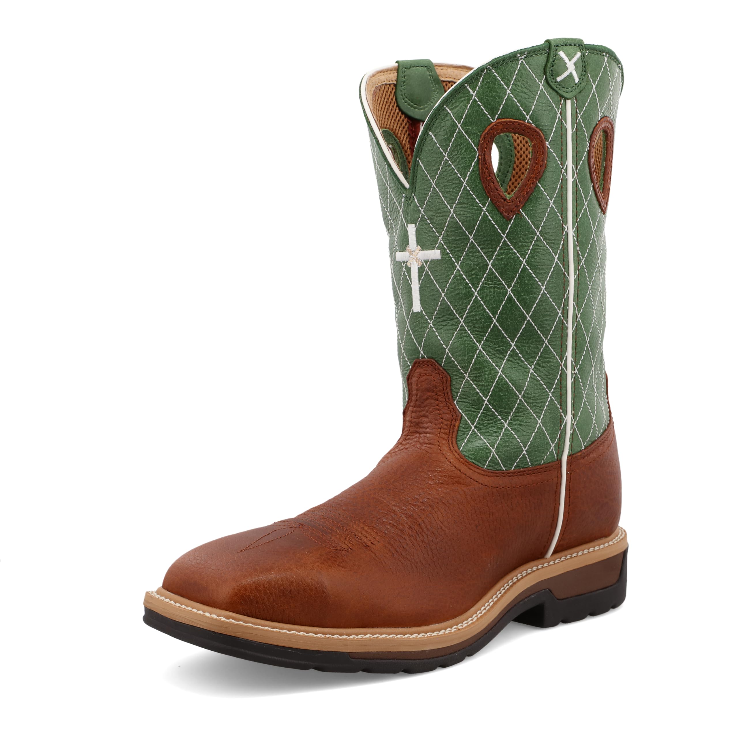 Twisted X Men’s 12″ Steel Toe Western Work Boot, Square Toe, Cognac Glazed Pebble & Lime, 14 D