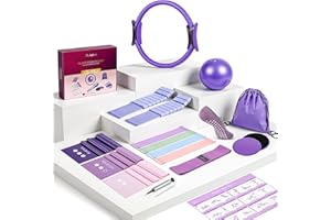 Auleva Home Pilates Kit for Women, 18 Piece Pilates Set with Silicone Ankle & Wrist Weights, Ring, Ball, 8 Resistance Bands, 