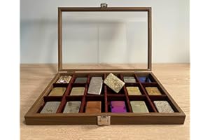 WASYDY Zippo Lighter Display Case，Zippo Lighter Case With Glass Top&Lock,18 Capacity Collection Case For Lighters,Jewelry,Watches,Desktop Zippo Lighter Storage Case,Fabric Lined Show Case(non-wall-mountable)