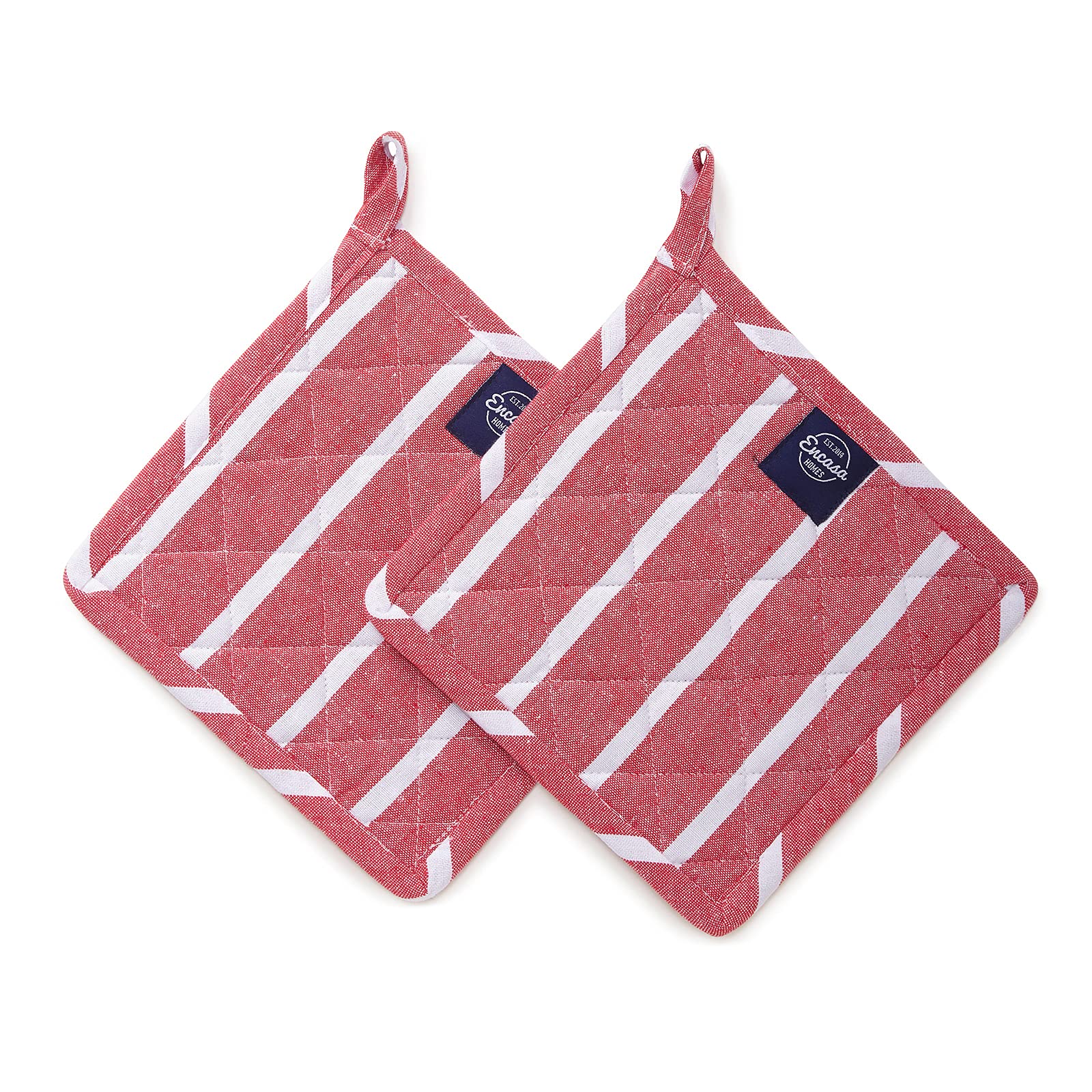 Encasa XO 21 cm Oven Microwave Potholders (2 pc Set) for Kitchen Cooking & Baking - Heat Resistant, Thick & Safe, Protection of Hands from Hot Utensils - Roma Red Stripes