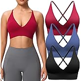 BLUELILY Adjustable Deep V Neck Bras 3/5 Pack Sports Bras for Women Padded Seamless Spaghetti Strap Criss Cross Yoga Bras