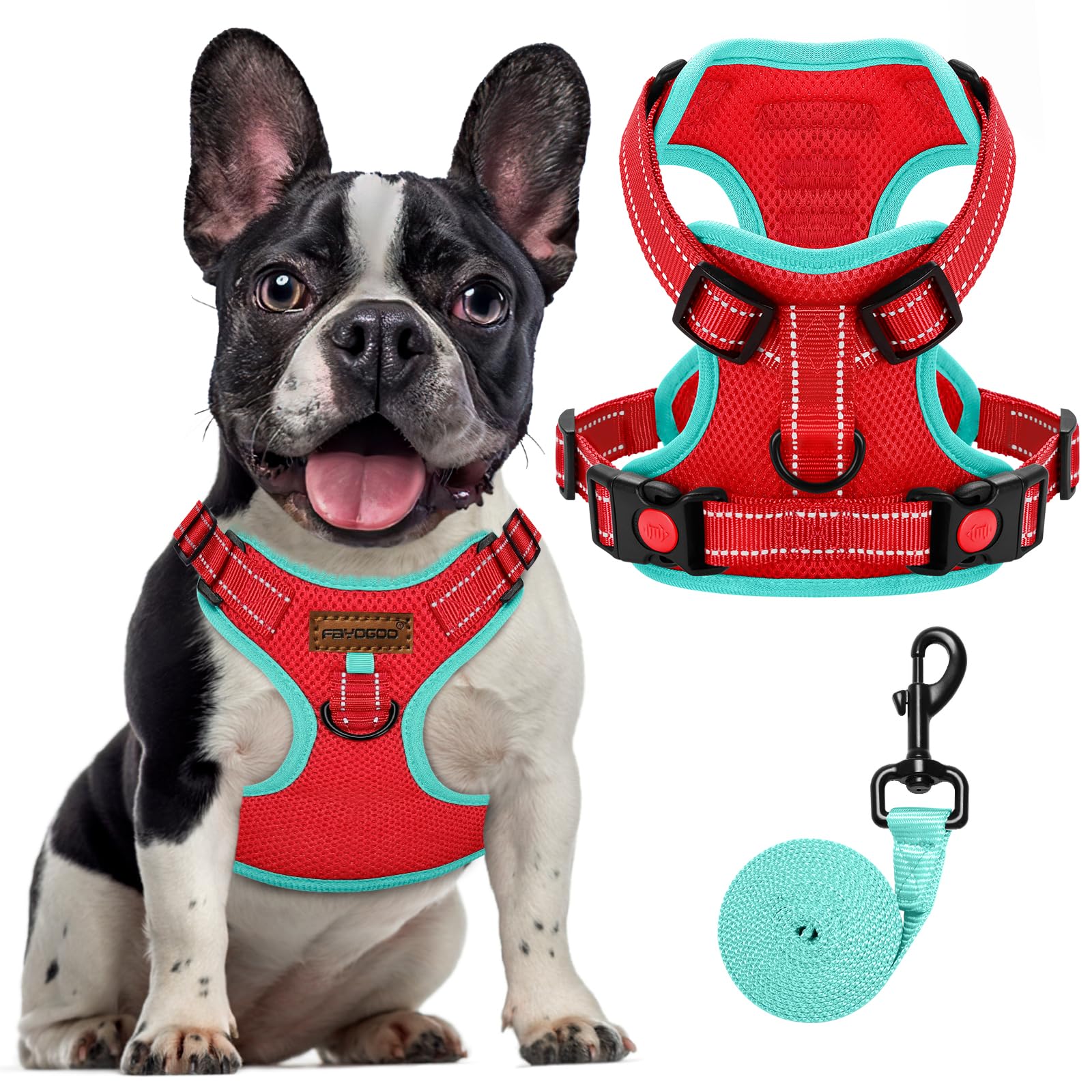 FAYOGOO Adjustable Dog Harness No Pull Reflective for Small Medium Large Dogs UK Walking Training French Bulldog Pug Shih Tzu Puppy Extra XS XL