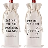 40th Birthday Wine Gift Bag - 1985 Funny Happy Birthday 40 Years Old Drawstring Wine Bottle Gift Bags for Women Men, Pairs Well with Turning Forty Gifts for Family Friends