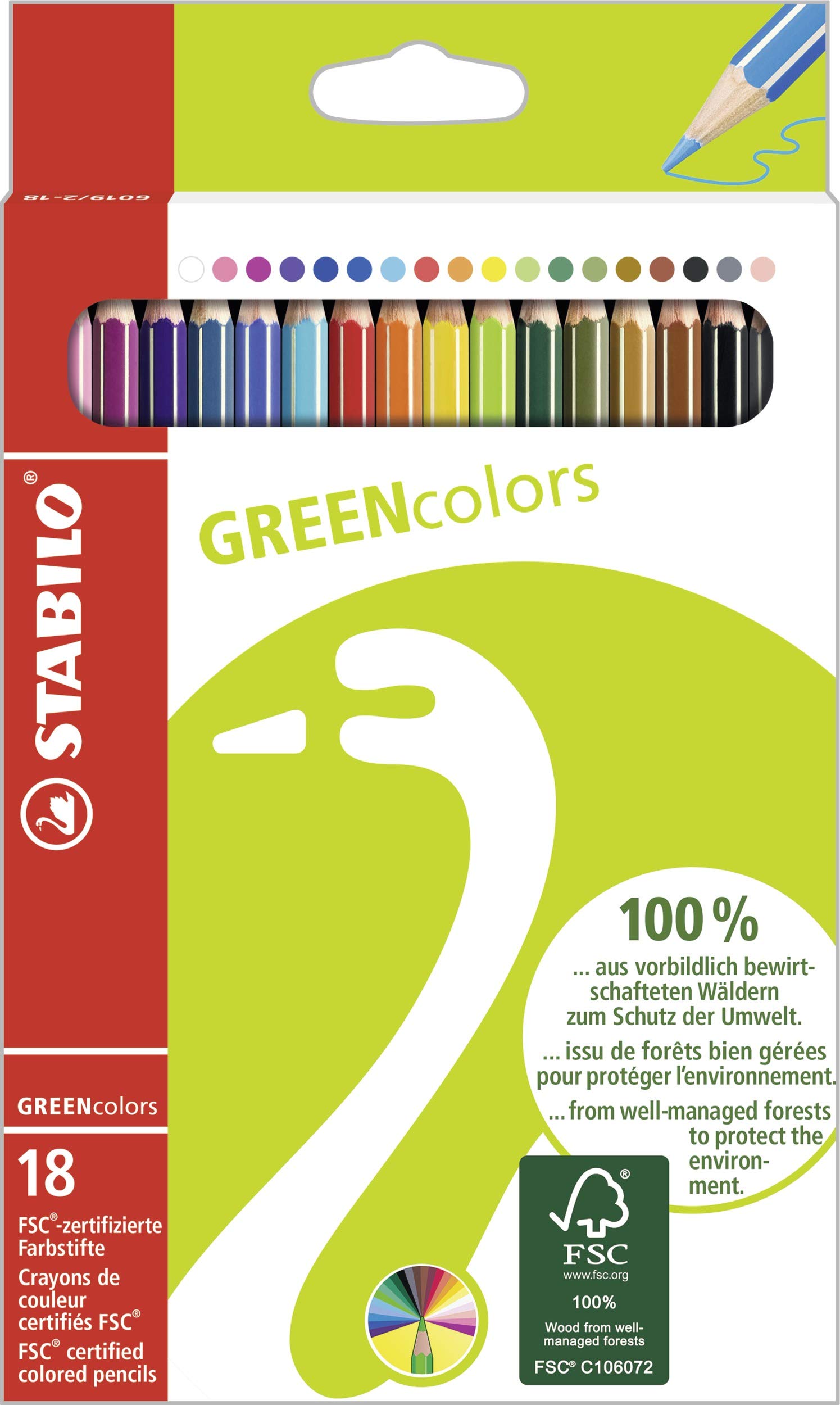 STABILO GREENcolors - FSC Certified Colouring Pencil - Pack of 18 - Assorted Colours